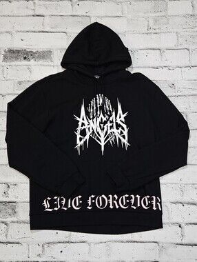 Forever 21 Angels Live Forever Graphic Hoodie Black Mens Large Goth